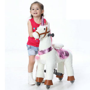 Plush Mechanical Horse Ride-on Scooter for 3-7 Years Old Children Amusement Unicorn Pony Kid Riding Horse Gifts on Wheels